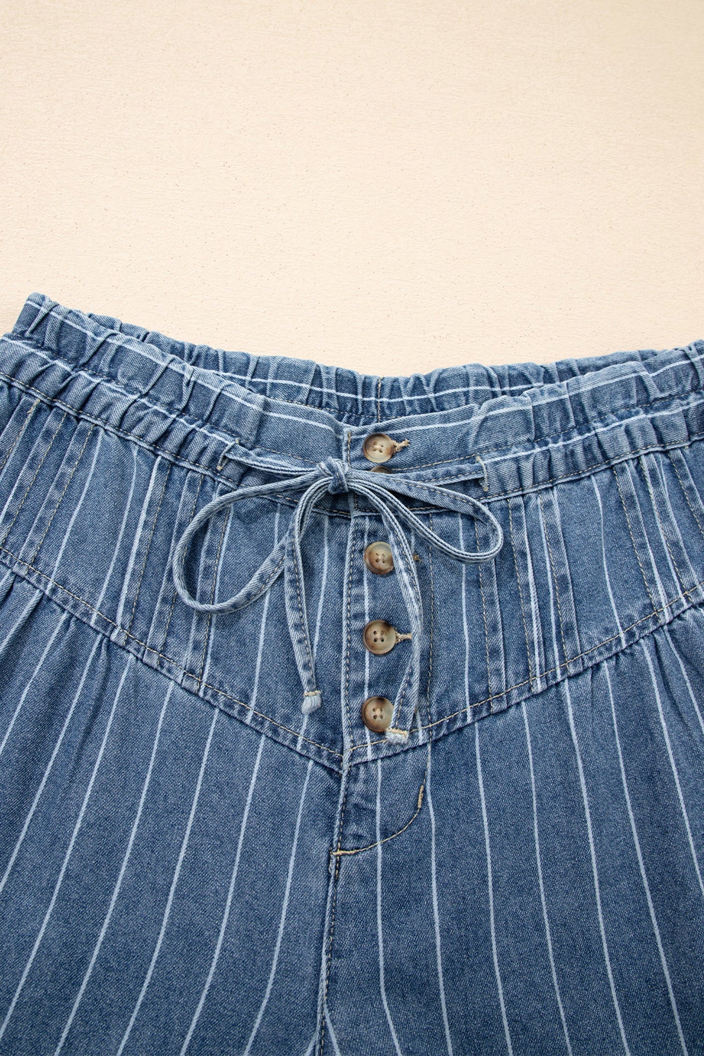 Plus Size Stripe Denim Buttoned Wide Leg Pants