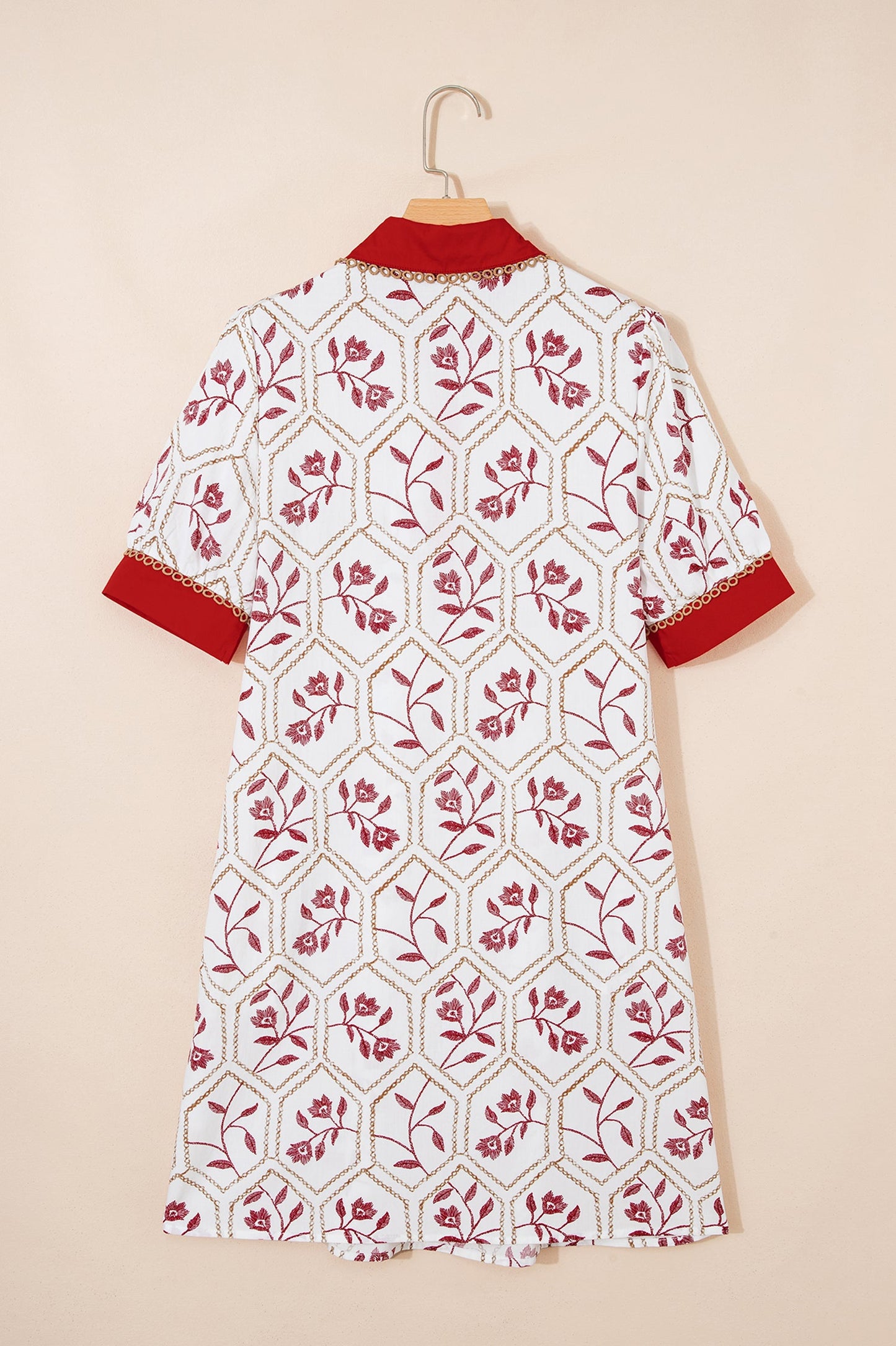 Floral Geometric Lace Trim Collared Mini Dress