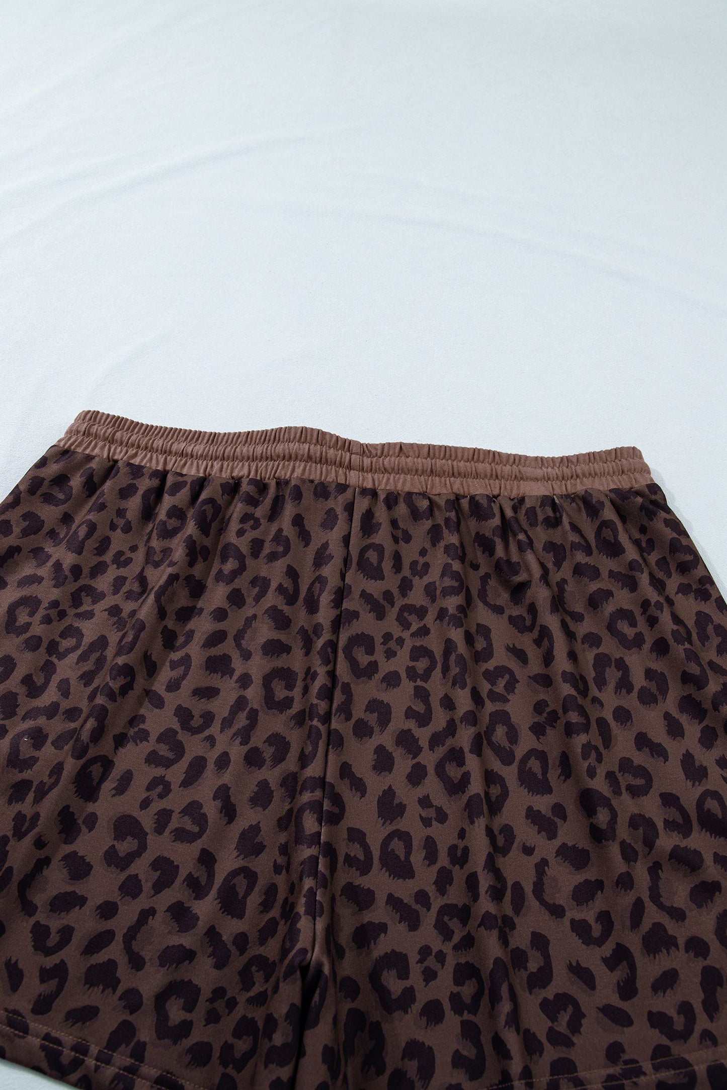 Plus Size Leopard Collared Top & Drawstring Shorts Set