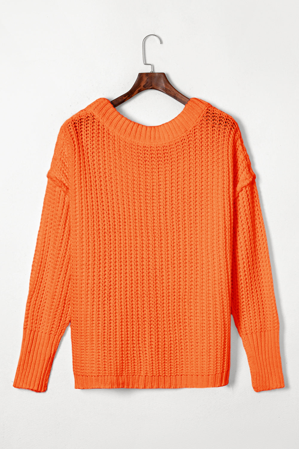 Solid Chunky Knit Ribbed Knit Round Neck Sweater
