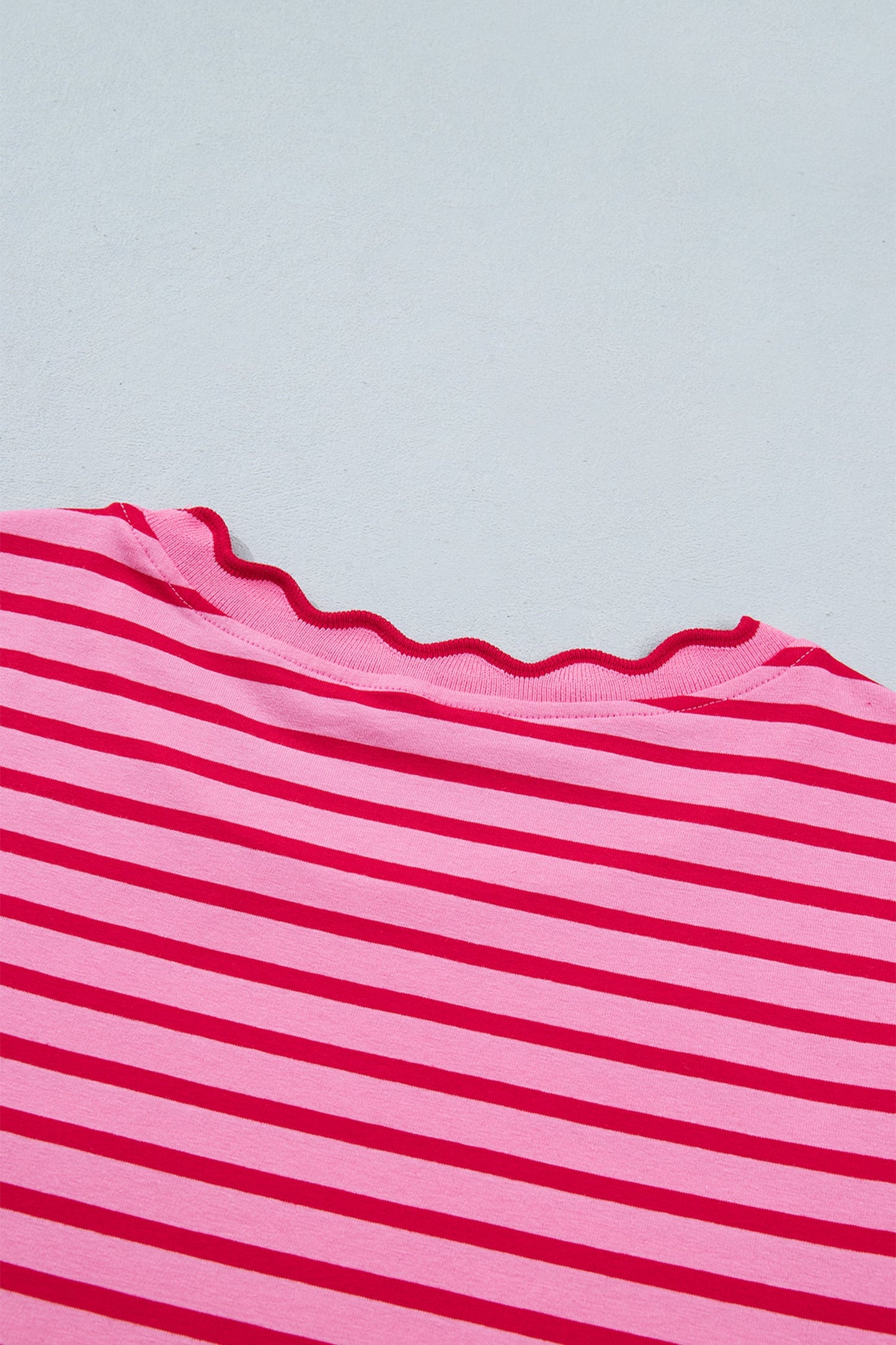 Stripe Scallop Trim Round Neck T-Shirt