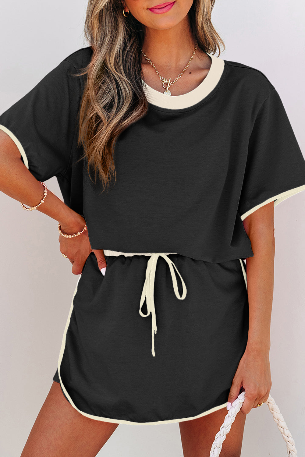 Colorblock Short Sleeve T-Shirt and Skort Set