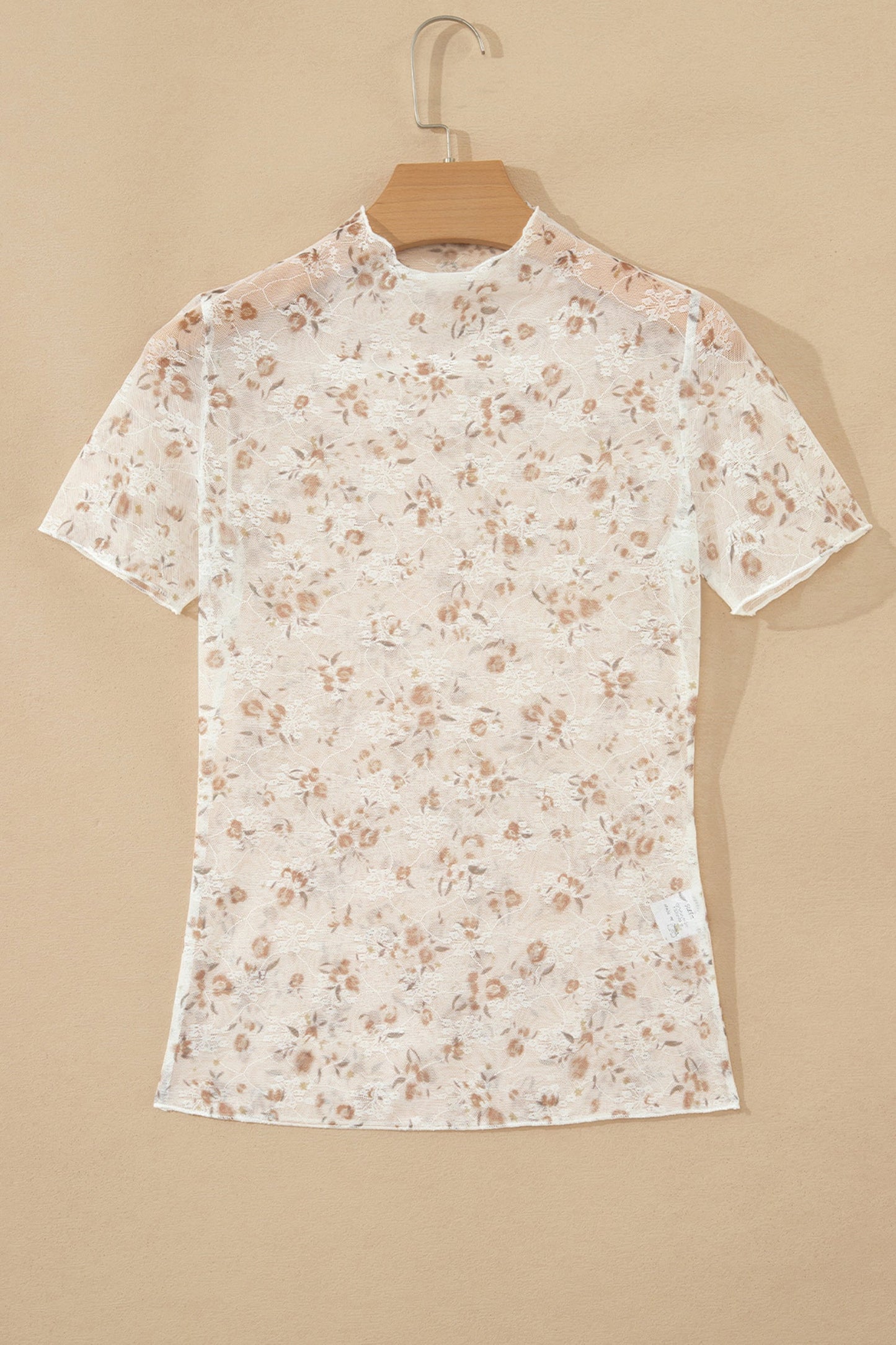 Floral Mesh Mock Neck Short Sleeve Top
