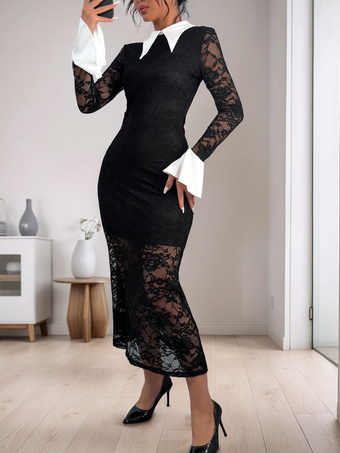 She's Classy Perfee Lace Contrast Dress