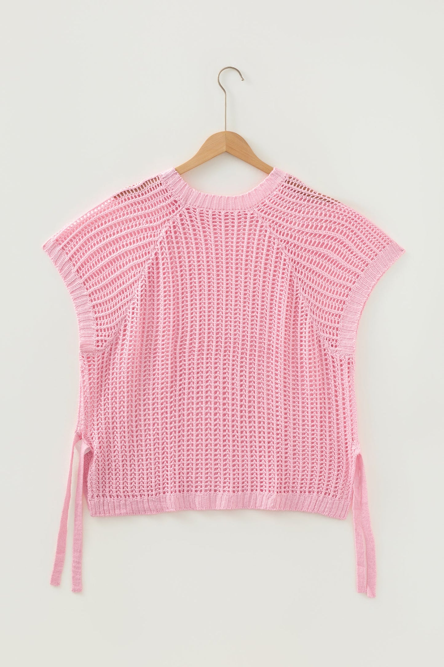 Plus Size Crochet Bow Tie Short Sleeve Sweater