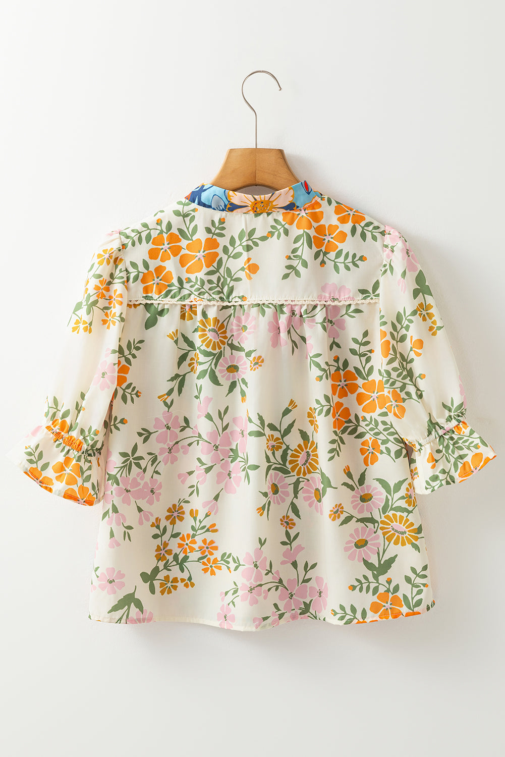 Floral Boho Crochet V-Neck Short Sleeve Blouse