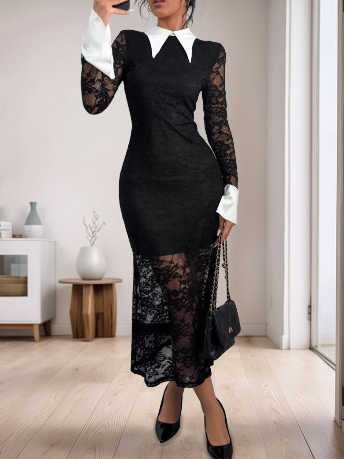 She's Classy Perfee Lace Contrast Dress