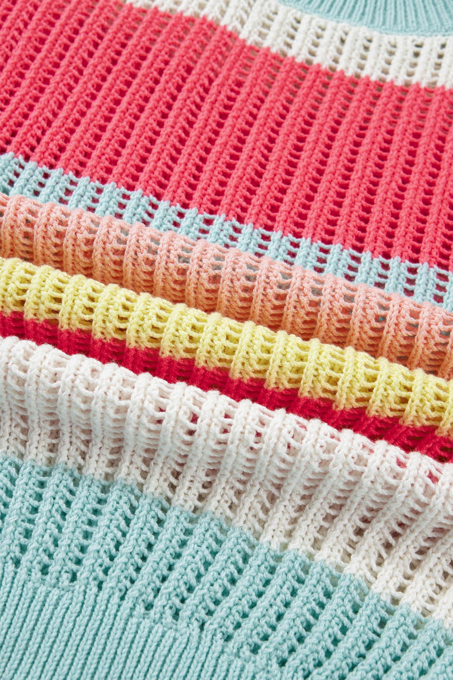 Stripe Colorblock Hollow-Out Short Sleeve Sweater