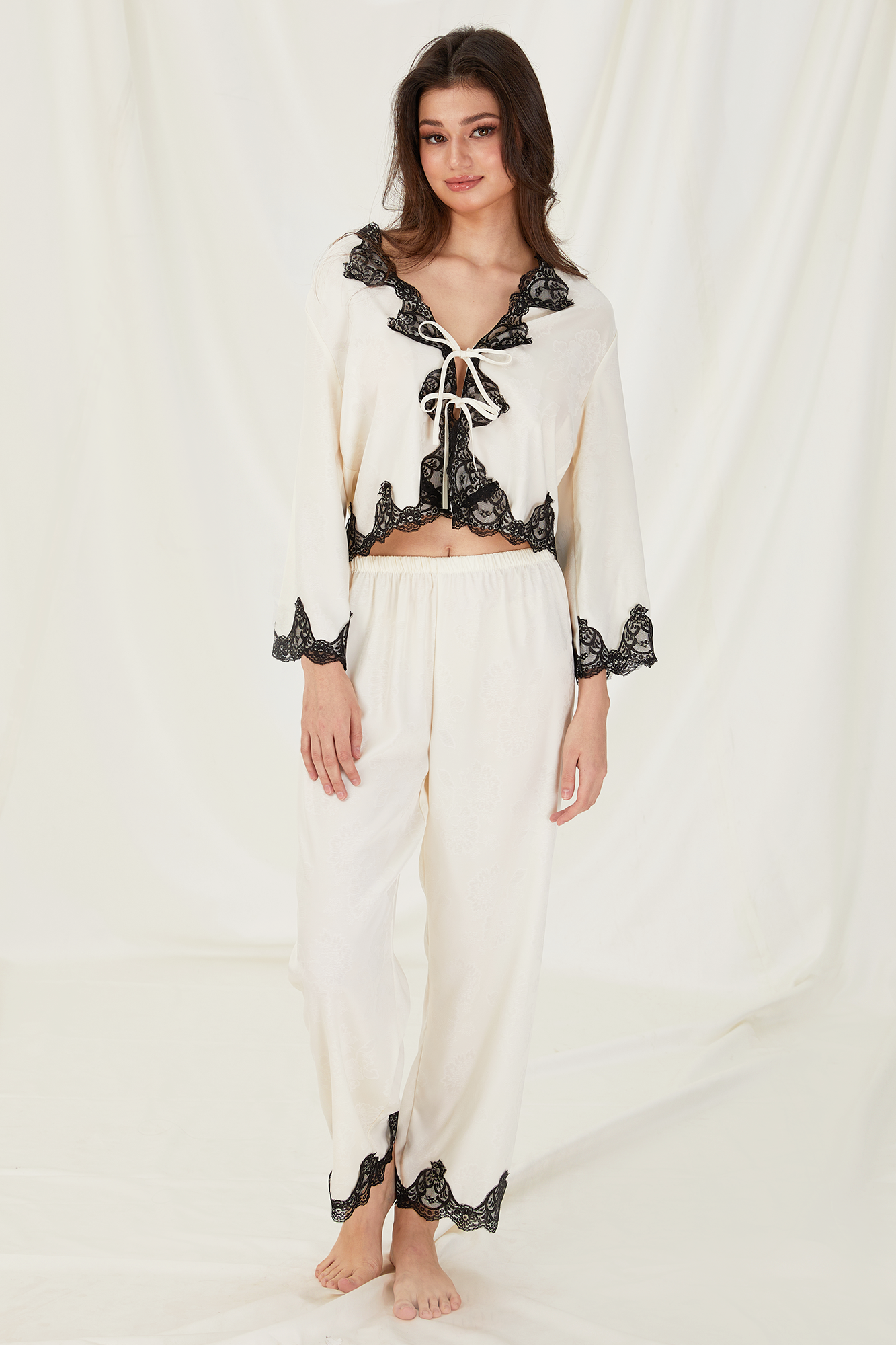 Lace-Trimmed Satin Pajama Set