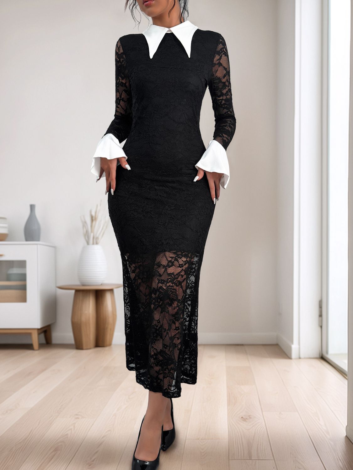 She's Classy Perfee Lace Contrast Dress