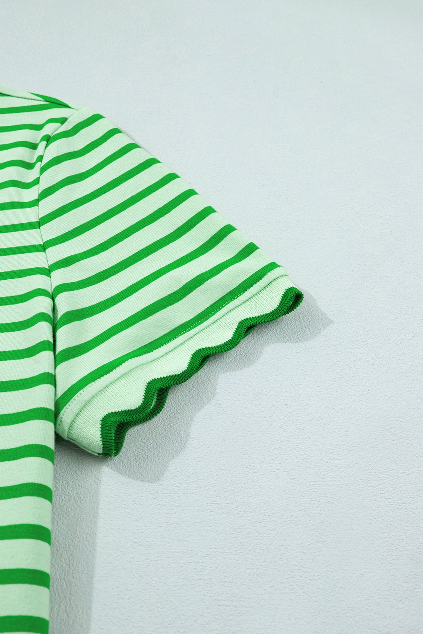 Stripe Scallop Trim Round Neck T-Shirt