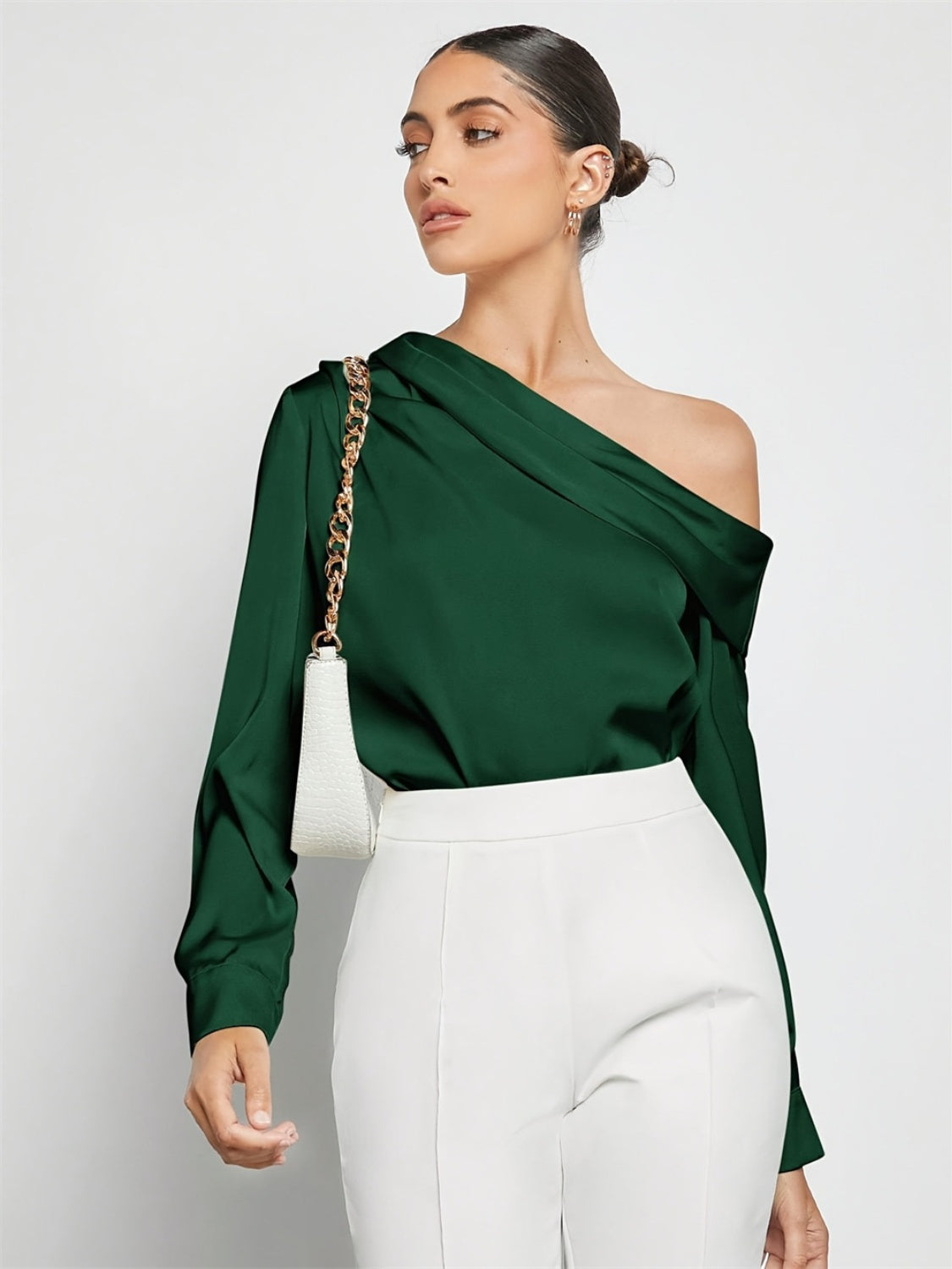 Rich Ruched One Shoulder Long Sleeve Top