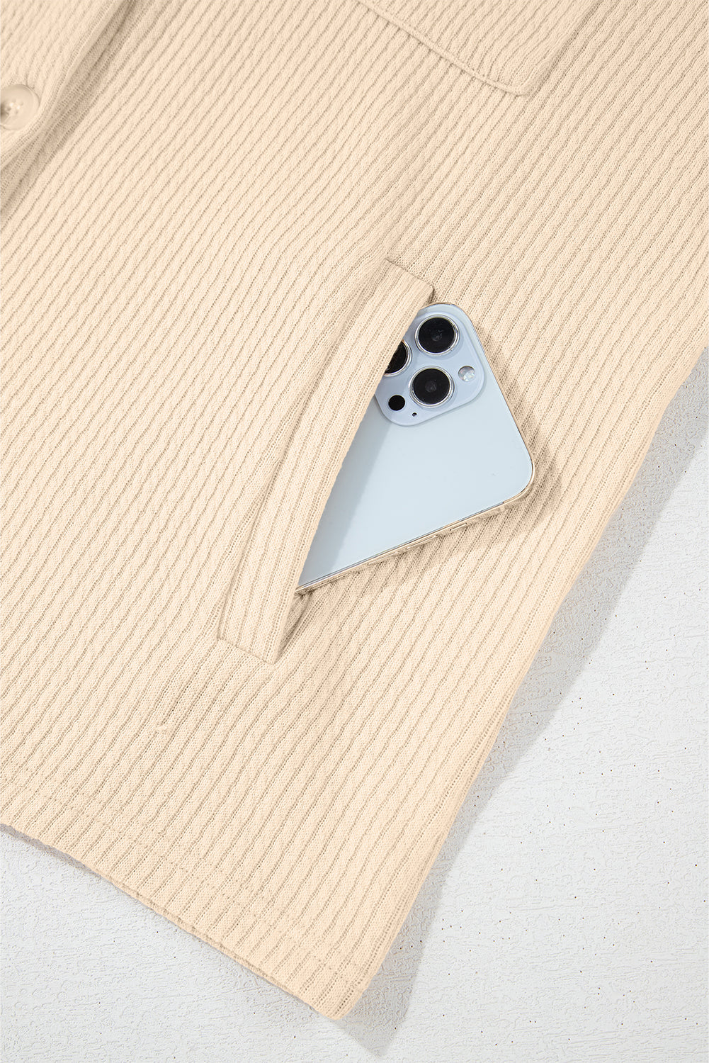 Solid Corduroy Button-Up Long Sleeve Jacket