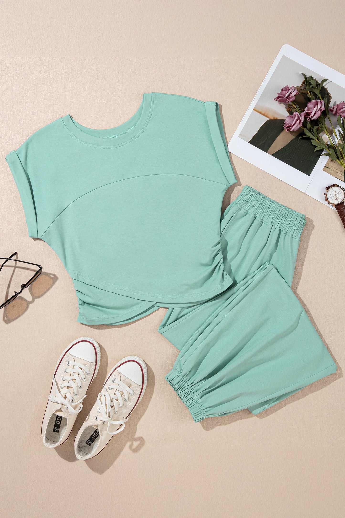 Solid Cropped Top & Jogger Pants Set
