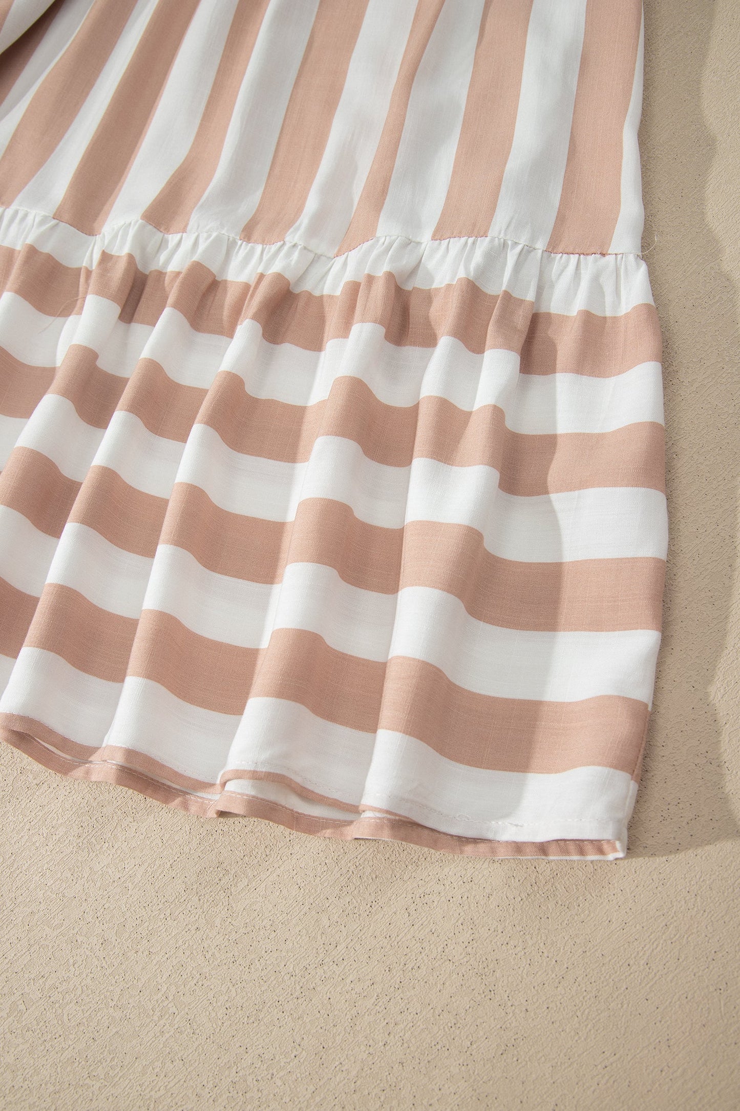Stripe Tie V-Neck Ruffle Trim Mini Dress