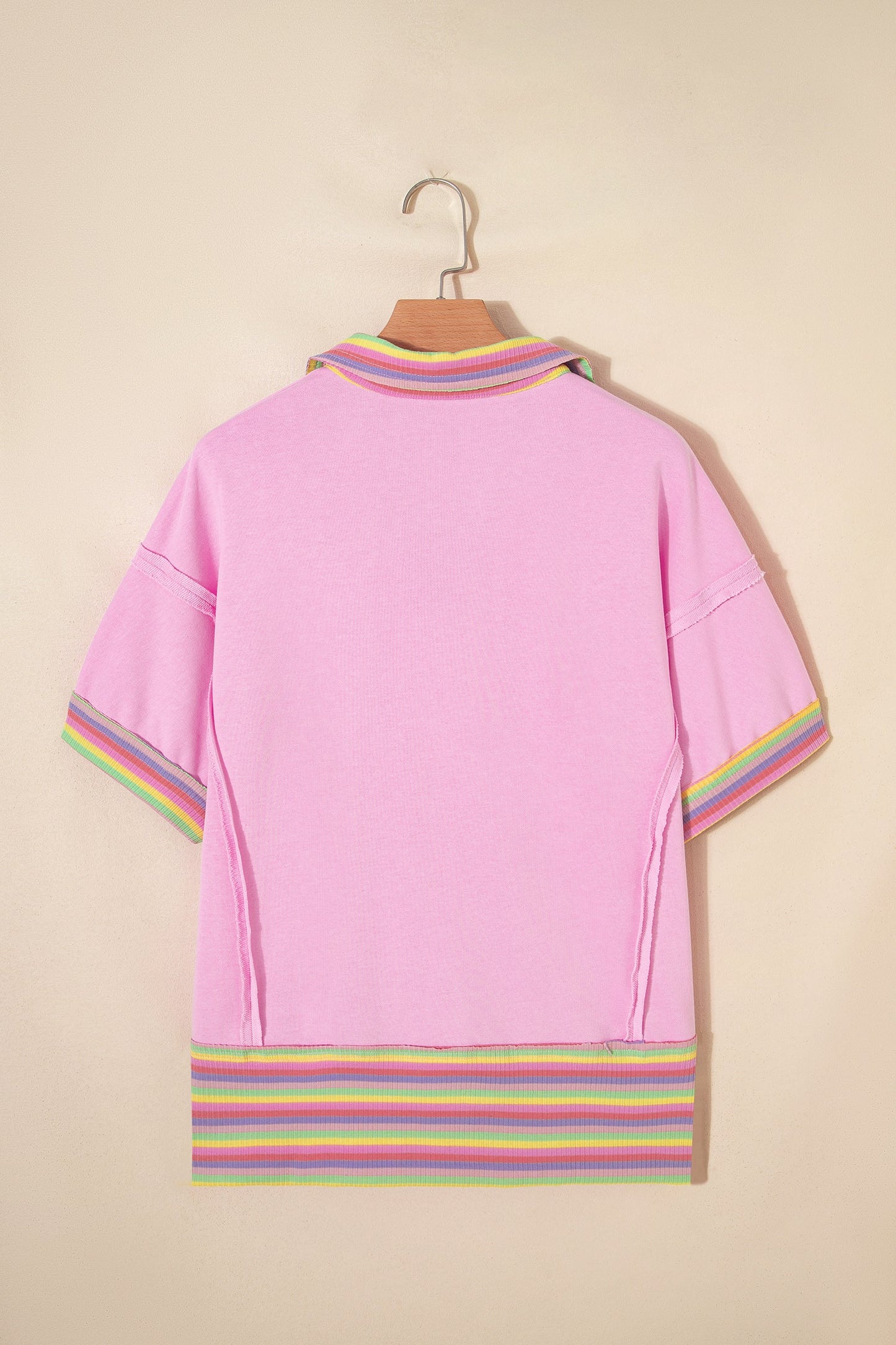 Rainbow Stripe Ribbed Patchwork Oversize Polo Tee