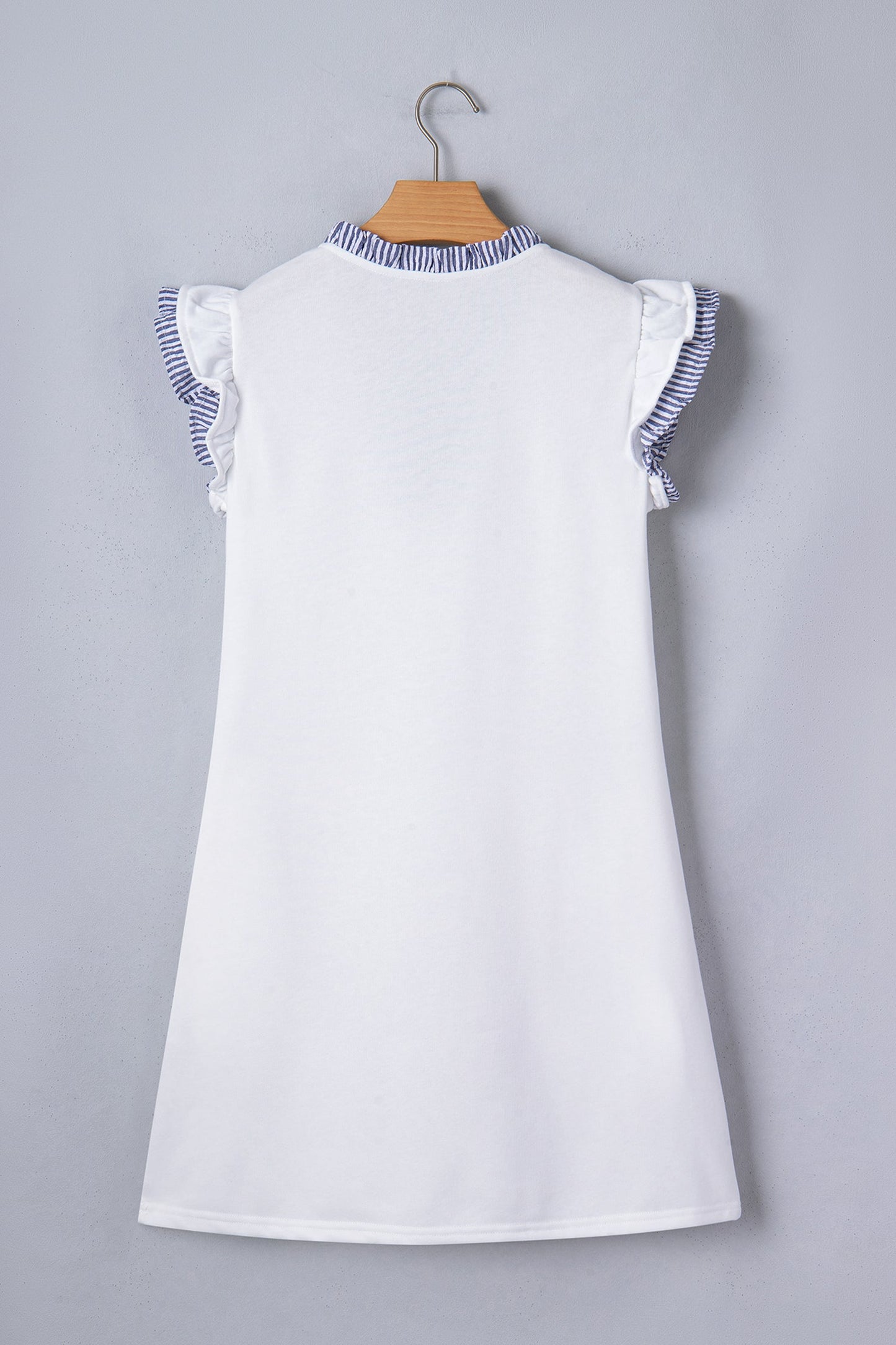 Stripe Patchwork Split Neck Ruffle Trim Sleeveless Dress
