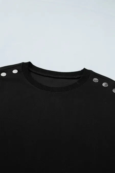 Solid Metal Button Shoulder Short Sleeve Top