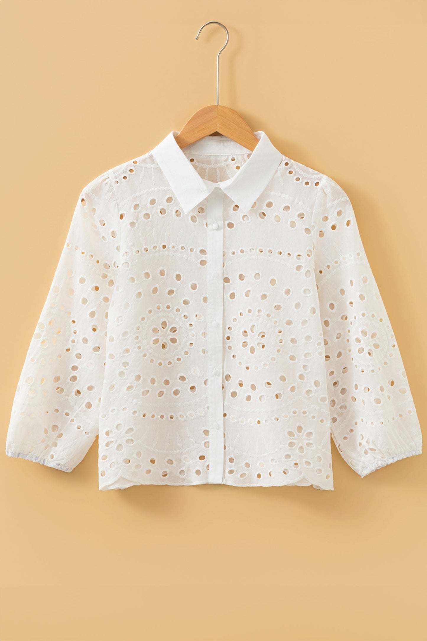 Eyelet Embroidered Puff Sleeve Cropped Shirt