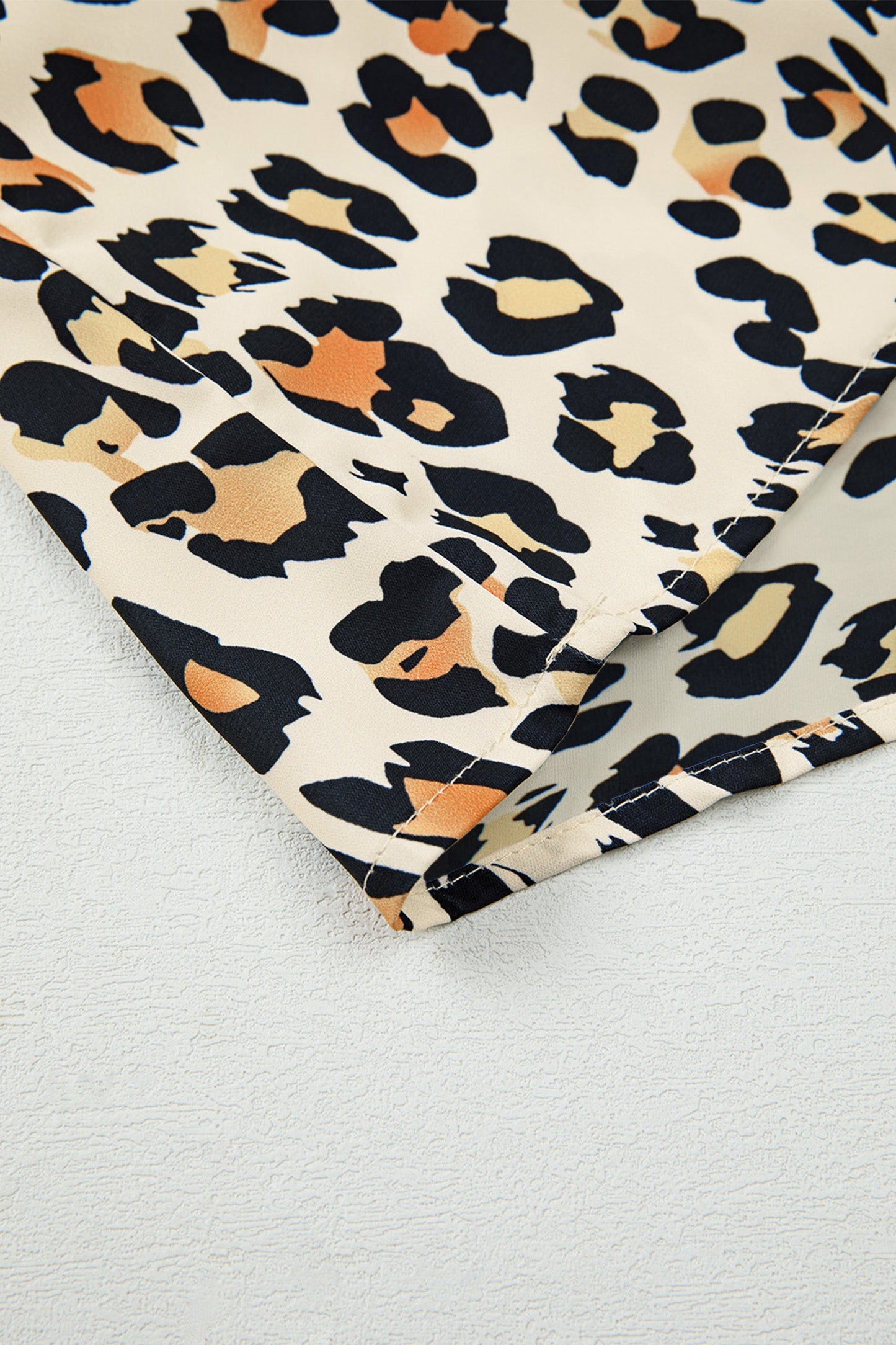 Leopard Colorblock Contrast V-Neck Short Sleeve Blouse