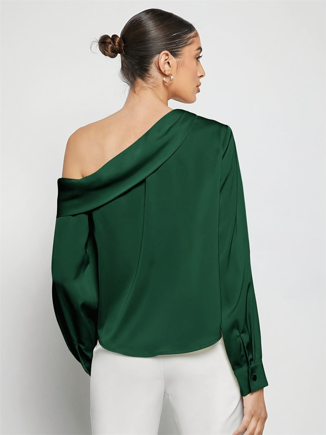 Rich Ruched One Shoulder Long Sleeve Top