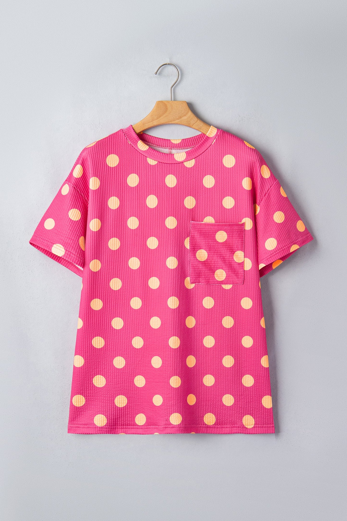 Polka Dot Patch Pocket Drop Shoulder Textured Top