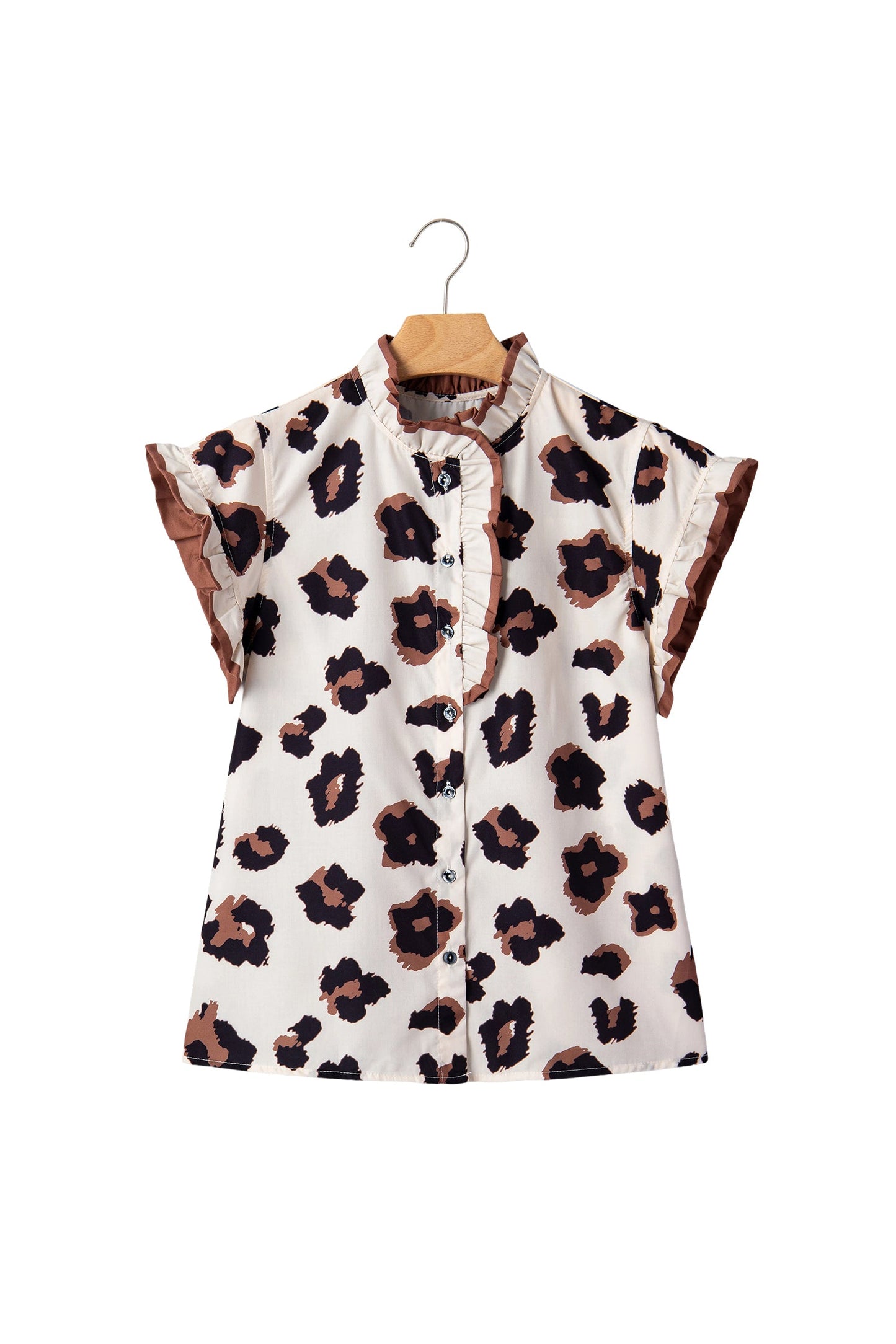 Leopard Ruffle Sleeve Button Up Blouse