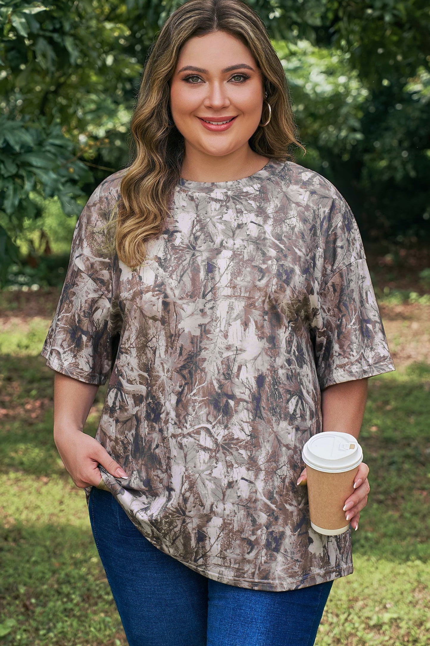 Plus Size Woodland Camo Short Sleeve T-Shirt