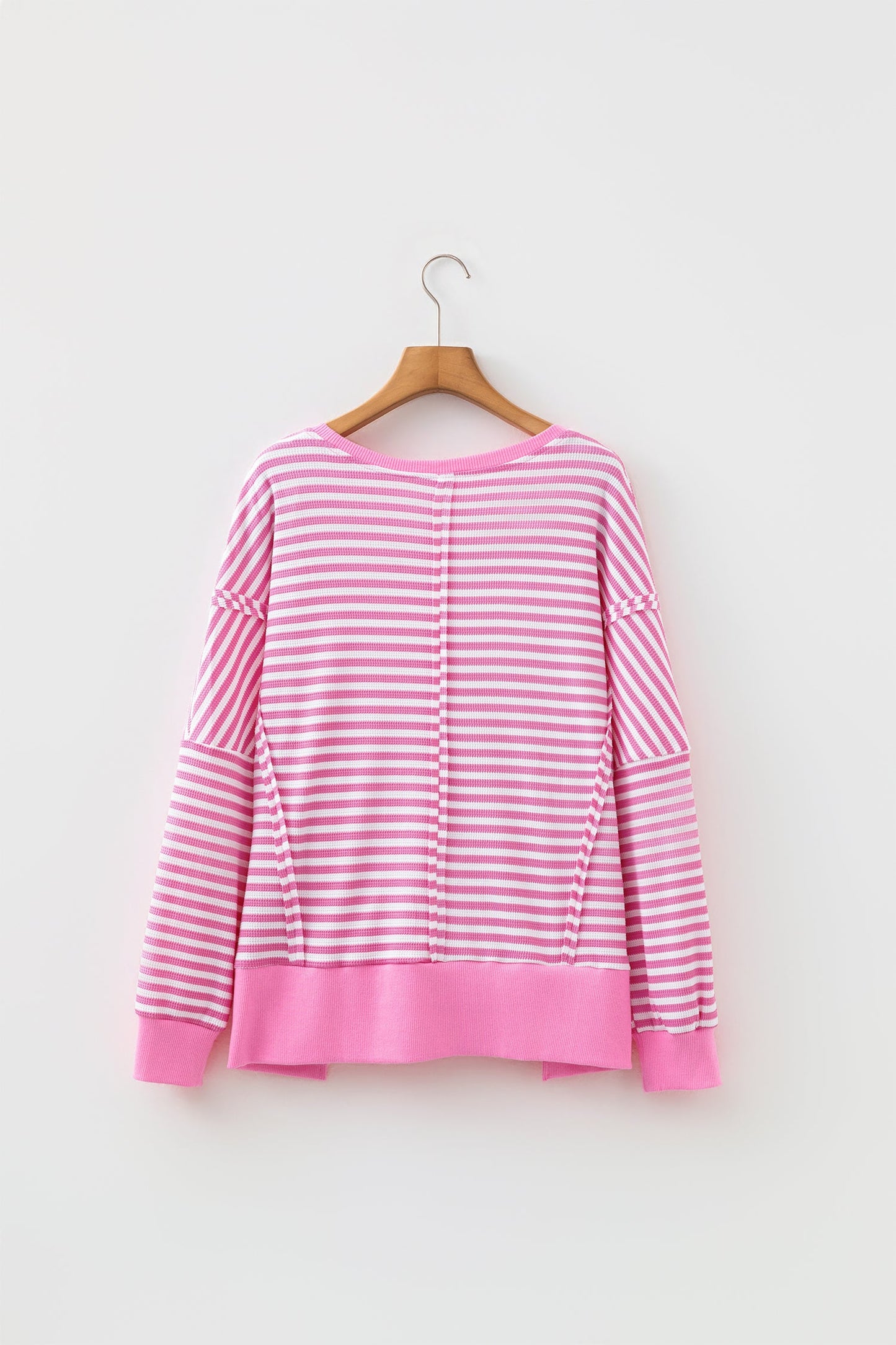 Stripe Textured Knit Exposed Seam Split Hem Sweater