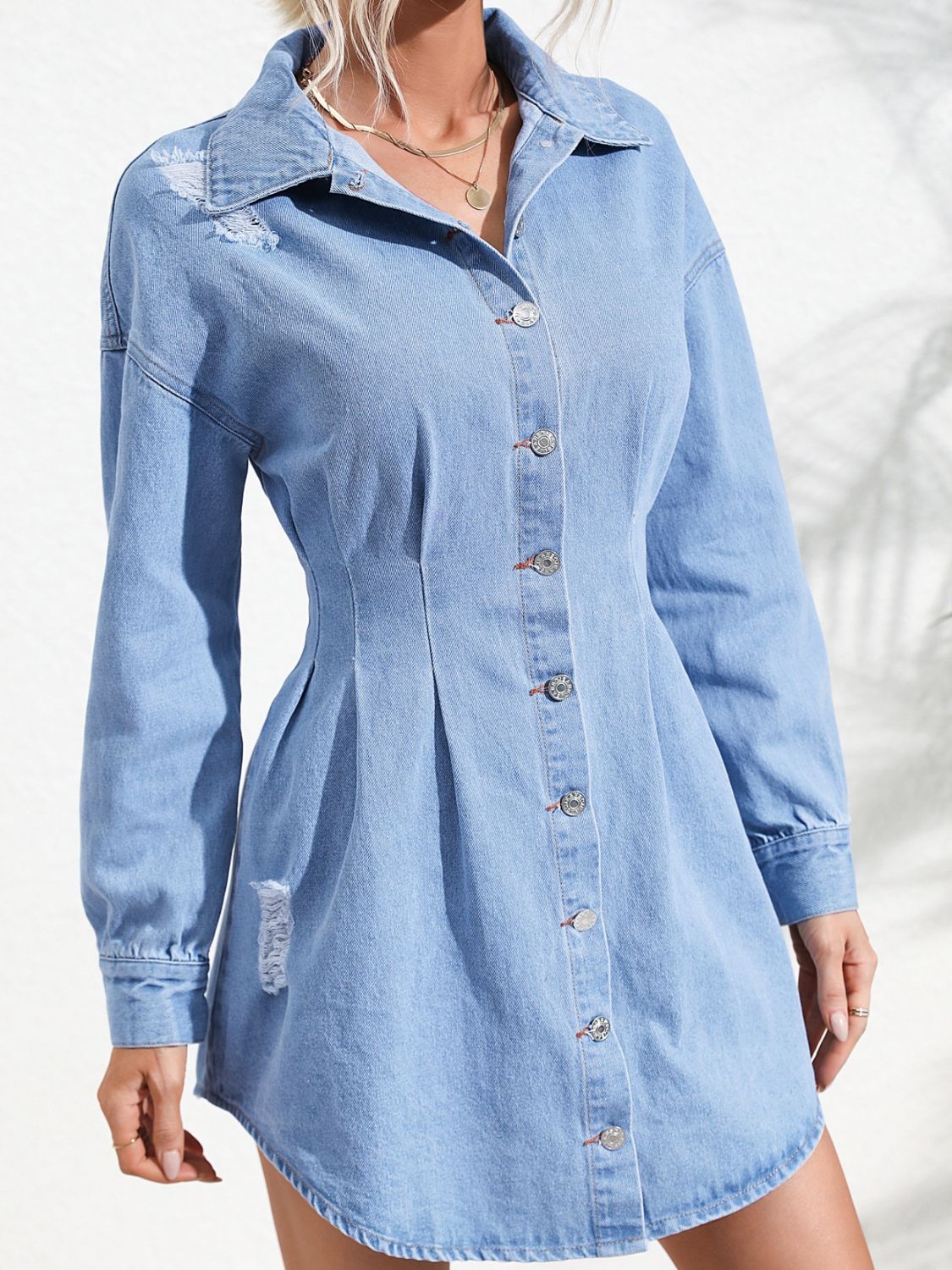 Iyanna Distressed Long Sleeve Denim Dress