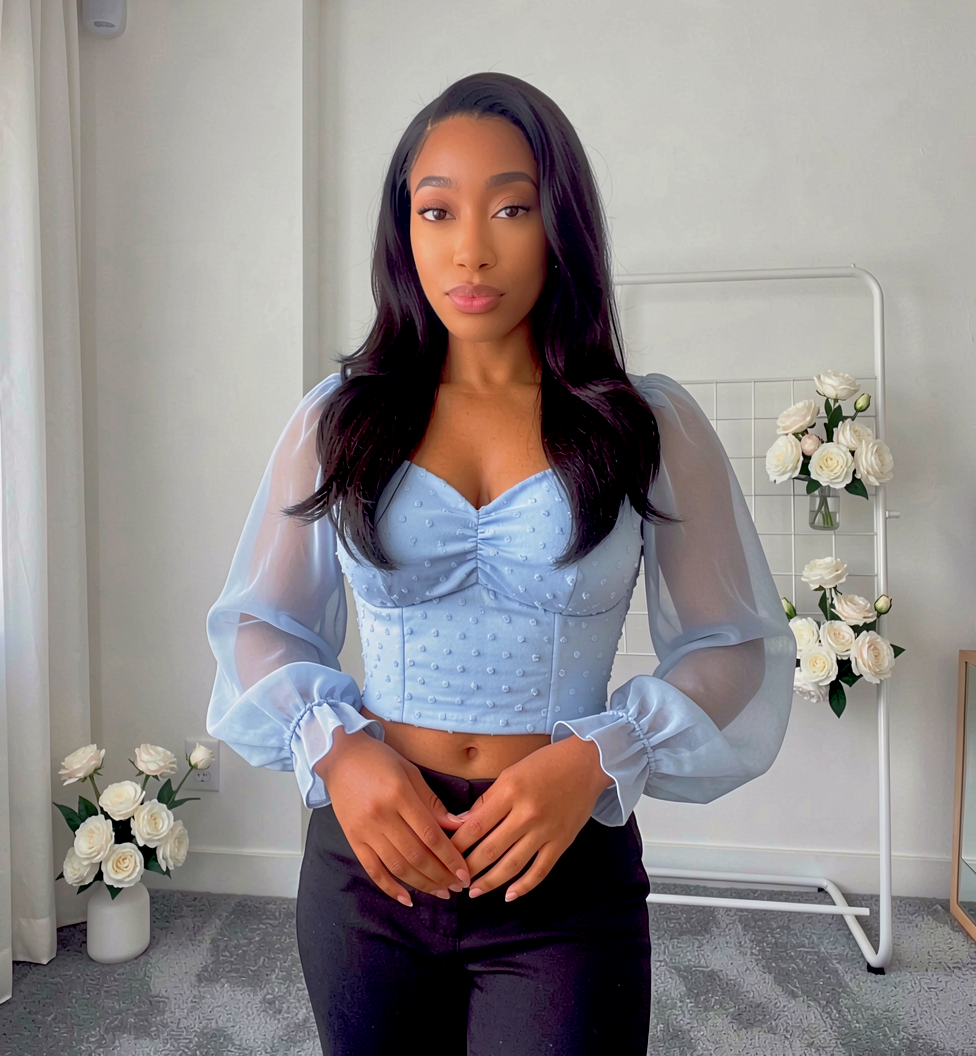 Swiss Dot Flounce Sleeve Blouse