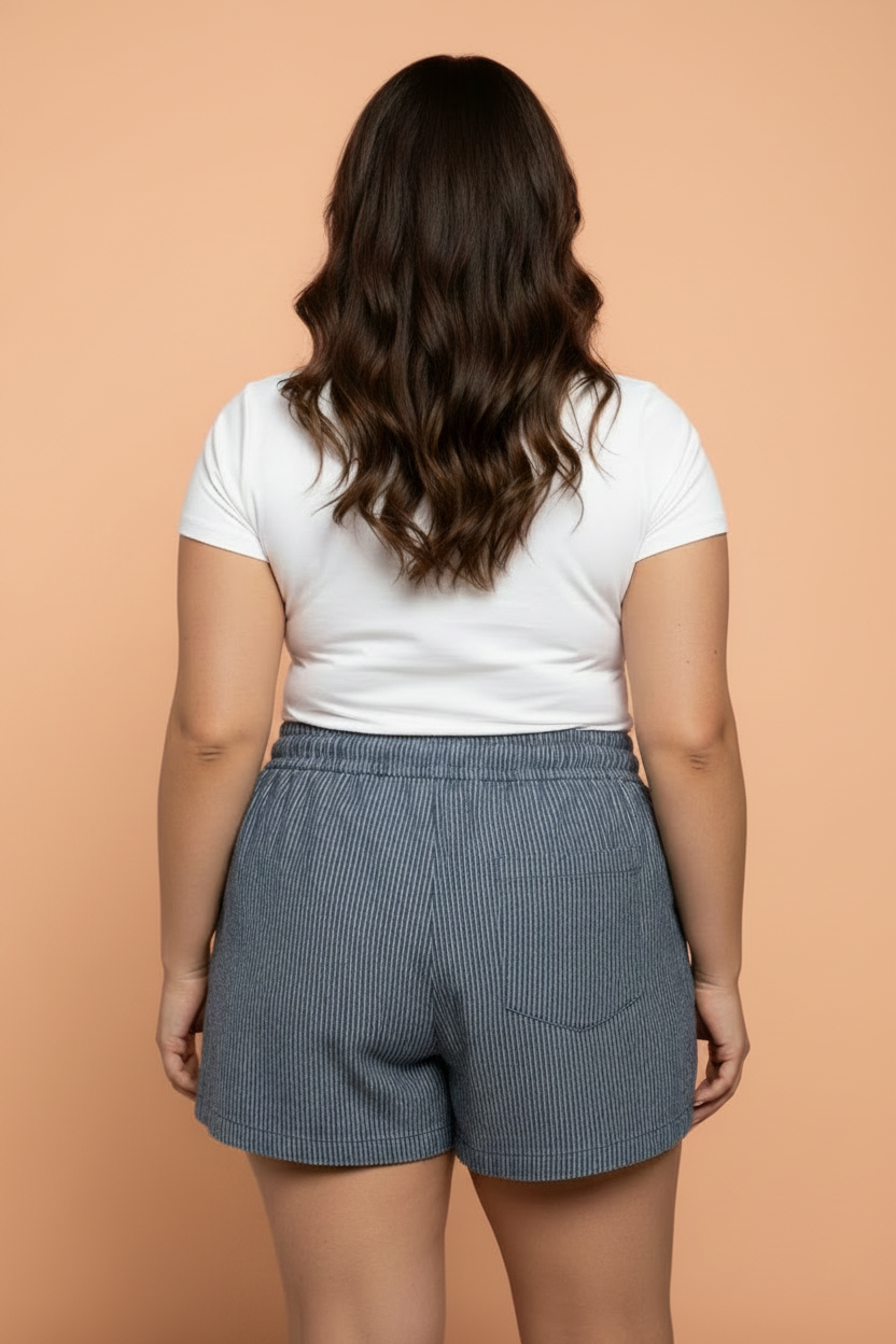 Plus Size Stripe Denim Contrast Drawstring Shorts