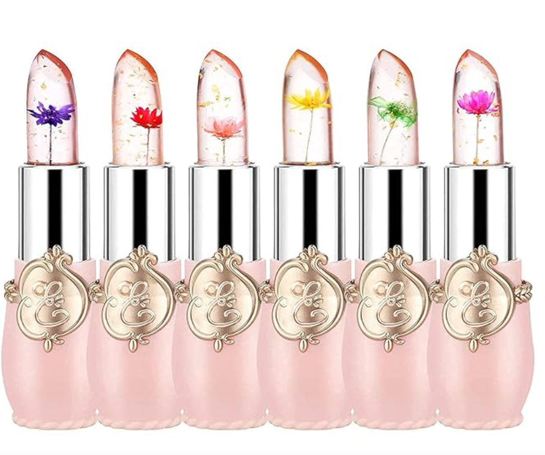 Crystal Flower Jelly Lipstick, Long Lasting Nutritious Lip Balm Lips Moisturizer Magic Temperature Color Change Lip Gloss (Pink)