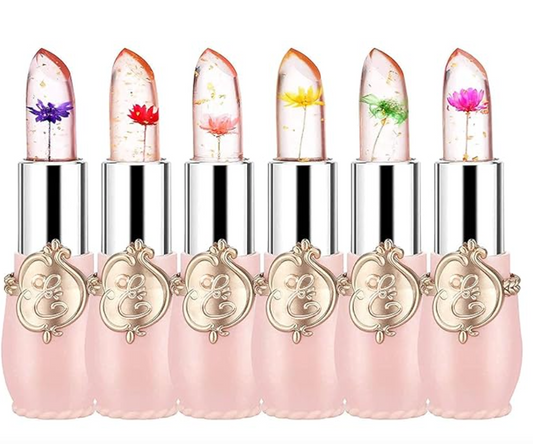 Crystal Flower Jelly Lipstick, Long Lasting Nutritious Lip Balm Lips Moisturizer Magic Temperature Color Change Lip Gloss (Pink)