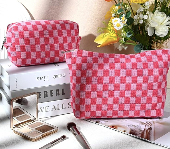 Checkered Pink Cosmetic Bag