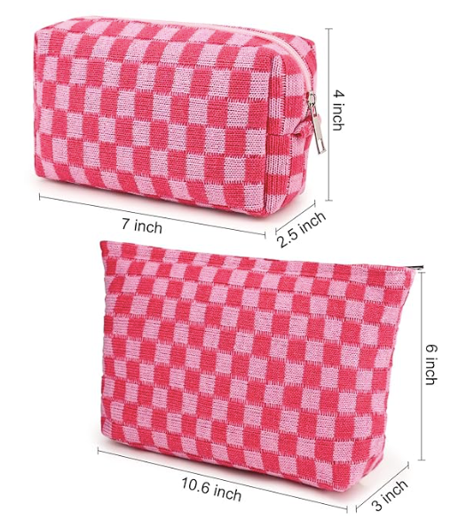 Checkered Pink Cosmetic Bag