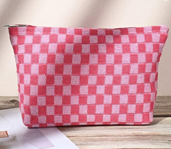 Checkered Pink Cosmetic Bag