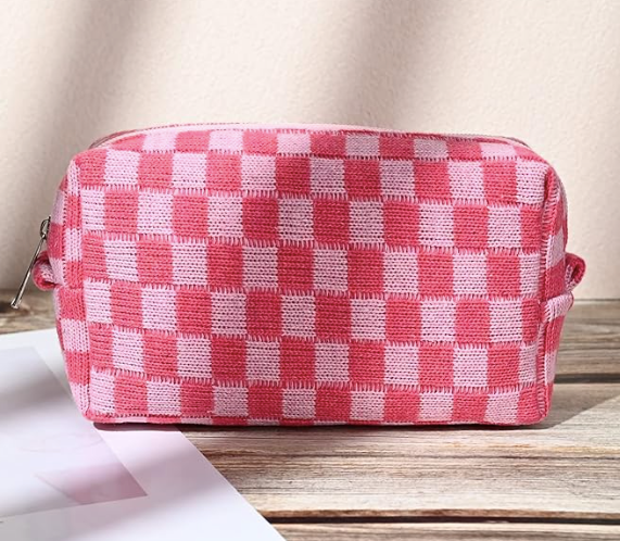 Checkered Pink Cosmetic Bag