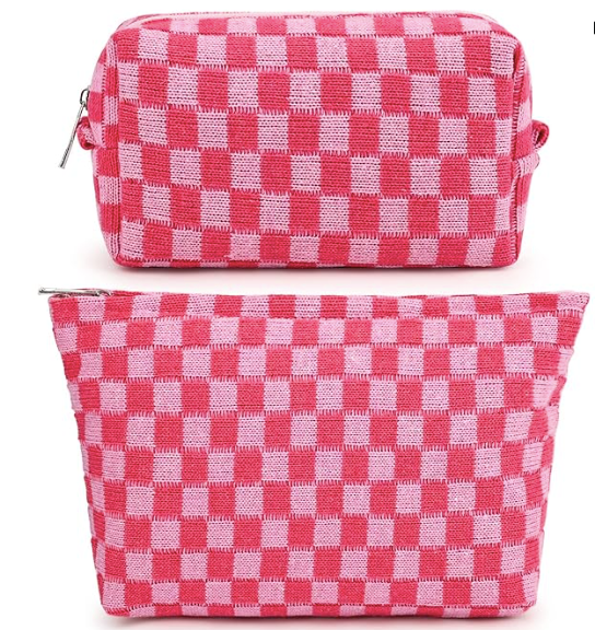 Checkered Pink Cosmetic Bag