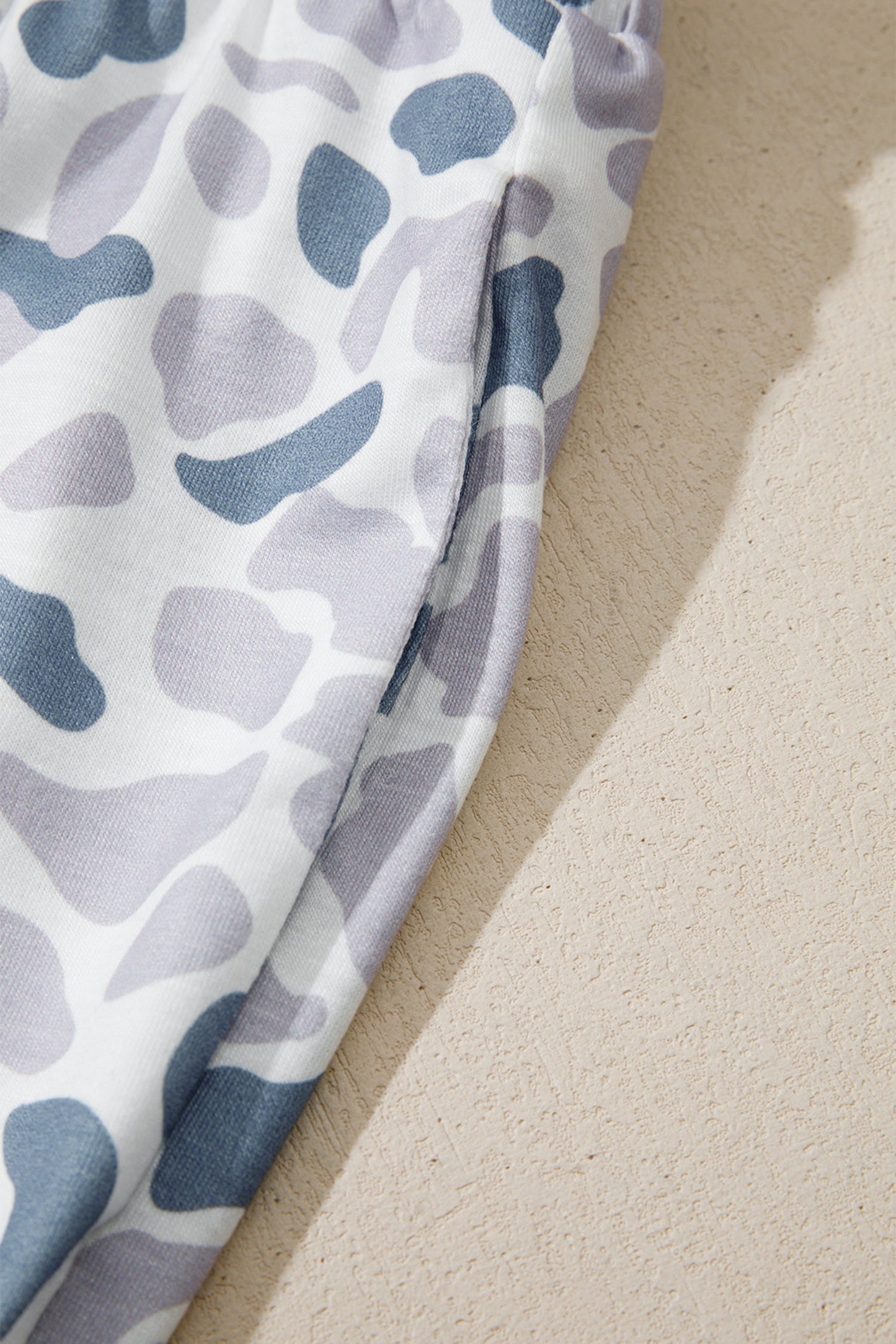Camo Lapel Shirt & Drawstring Shorts Pajama Set