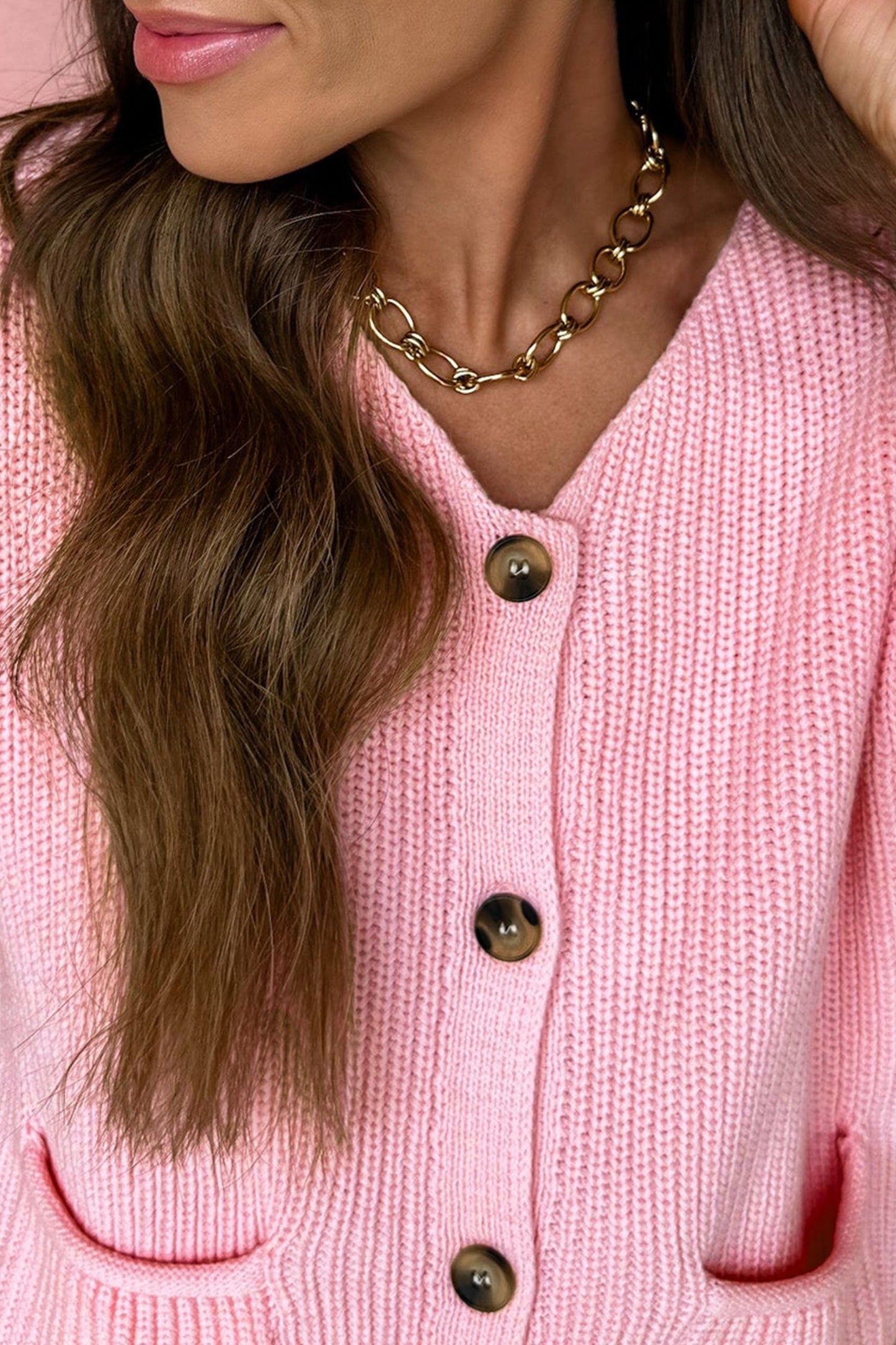 Solid Button Front V-Neck Sweater Knit Vest