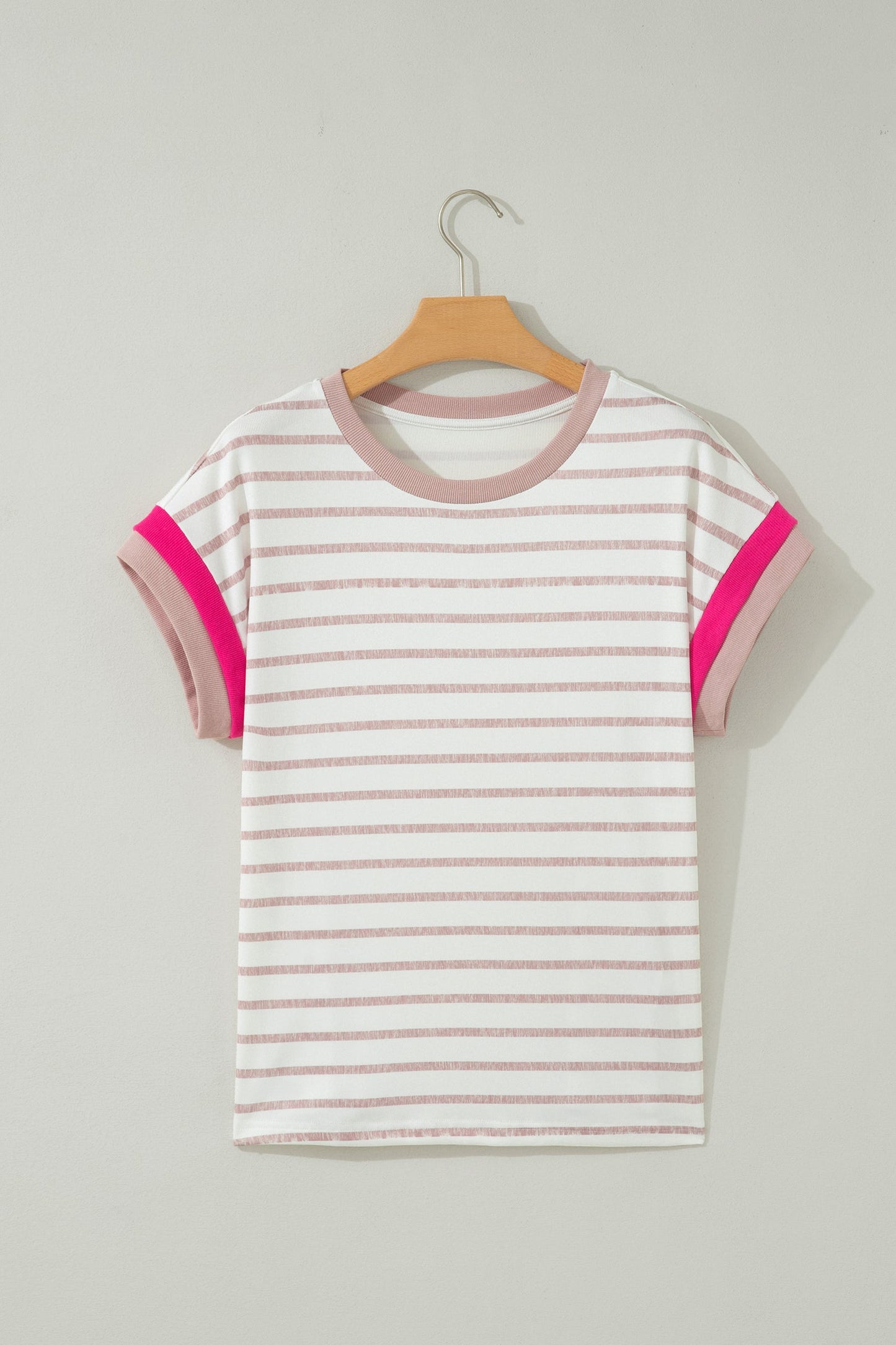 Stripe Colorblock Trim Short Sleeve Top