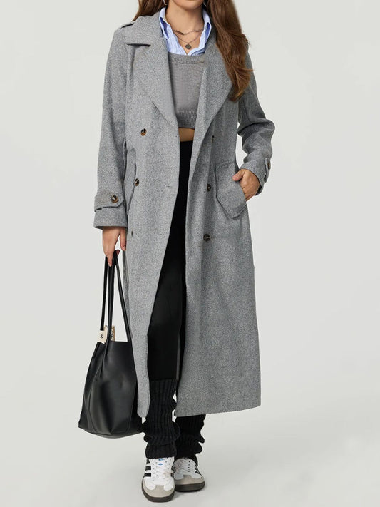 Collared Neck Long Sleeve Longline Coat