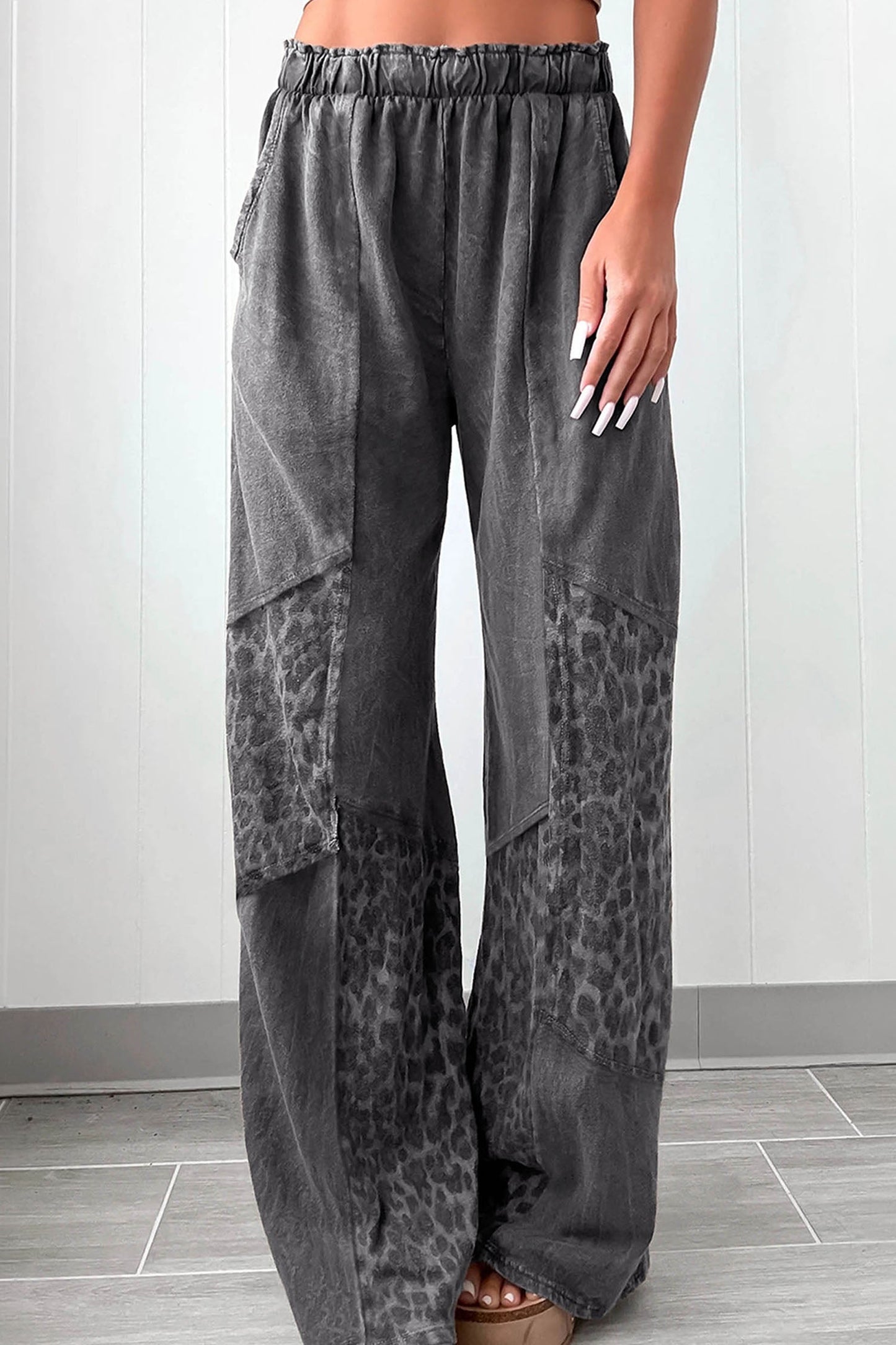 Leopard Patchwork Mineral Wash High Waist Pants