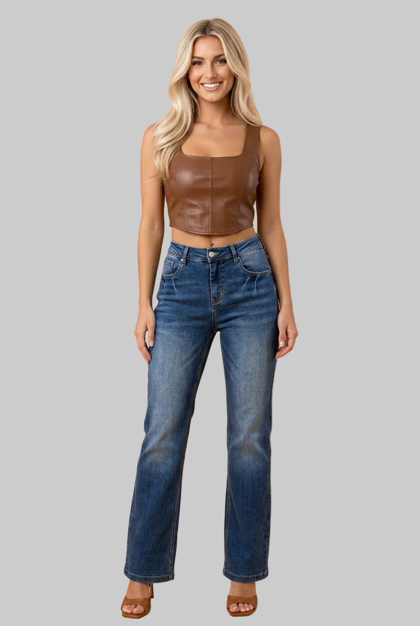 Acid Washed Straight Leg Full Length Jeans