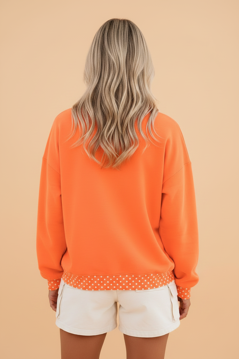 Polka Dot Colorblock Contrast Trim Long Sleeve Sweatshirt