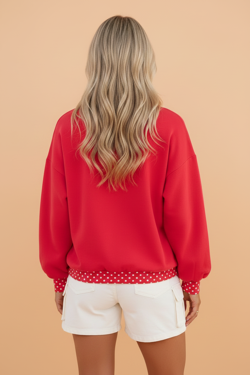 Polka Dot Colorblock Contrast Trim Long Sleeve Sweatshirt