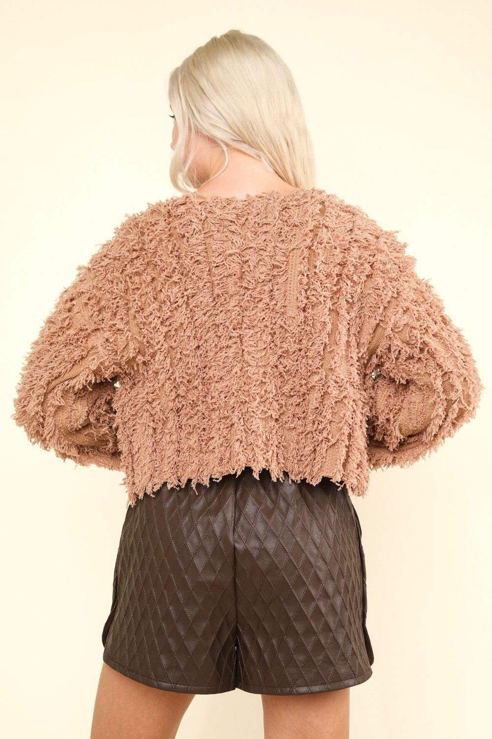 VERY Brown Shaggy Yarn Knit Zip Up Jacket