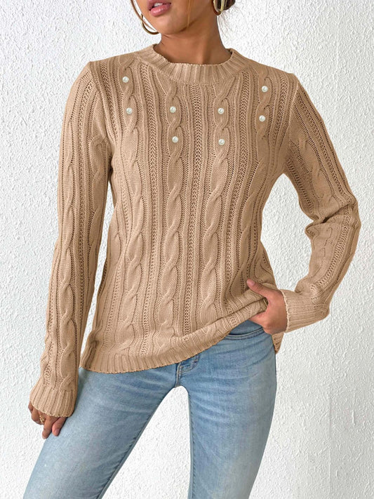 Cable-Knit Pearl Detail Sweater