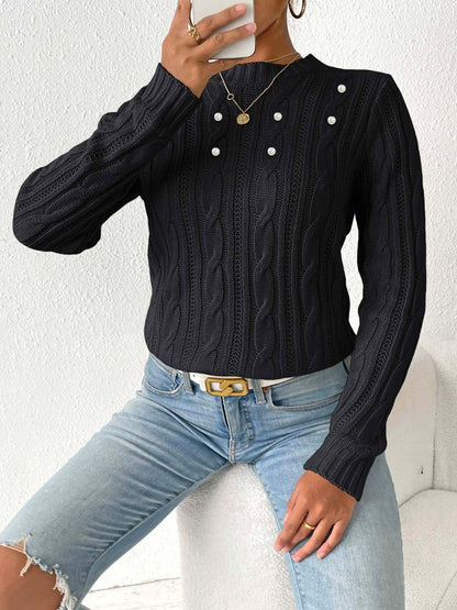 Cable-Knit Pearl Detail Sweater